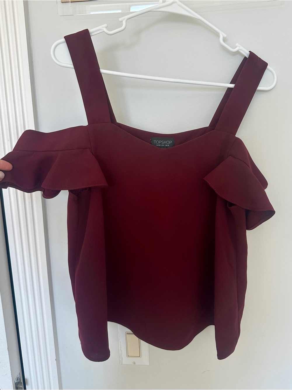 Topshop Burgundy Ruffle Cold-Shoulder Camisole